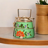 Hand Painted 2 Tier Steel Tiffin Box - Green